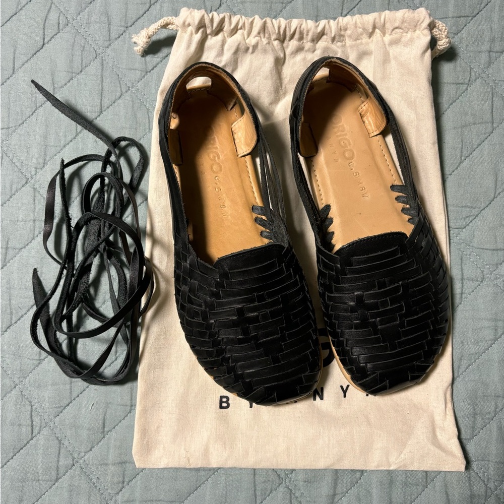 Origo Shoes The Huarache Wide by Anya Black Woven Leather Flats